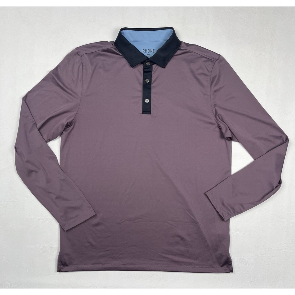 Rhone Commuter Polo Mens Medium Purple Blue Long Sleeve Performance